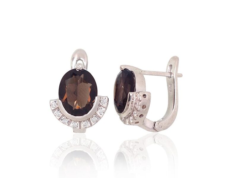 Silver earrings with smoky quartz and zircons