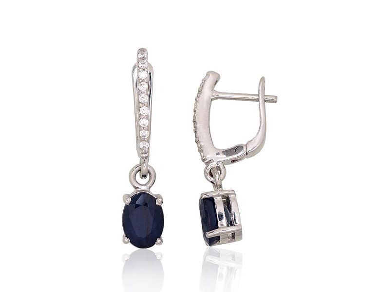 Silver earrings with sapphires and zircons