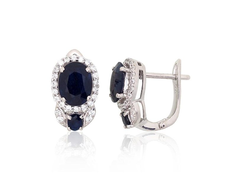 Silver earrings with sapphires and zircons