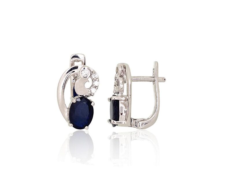 Silver earrings with sapphires and zircons