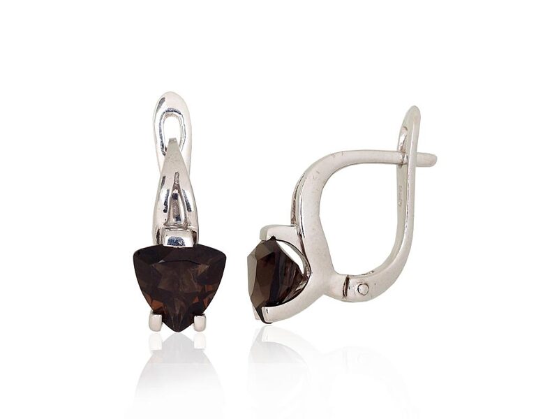 Sudraba auskari ar dūmu kvarcu, angļu slēdzis – 925° sudrabs ar rodija pārklājumu, 17 mm