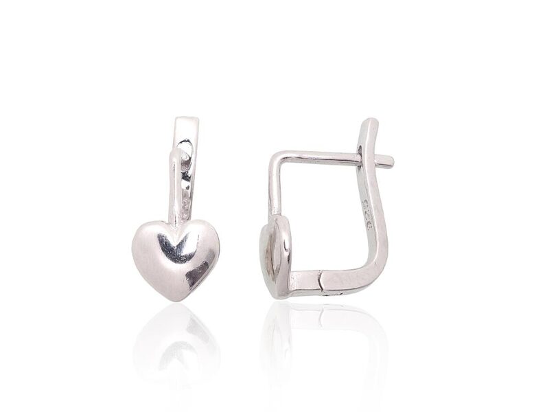 Kids’ Silver Earrings with Heart – 925 Sterling, English Clasp, Rhodium Plated
