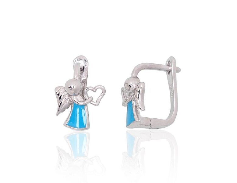 Kids’ Silver Earrings – Angel Design, Rhodium, Enamel 