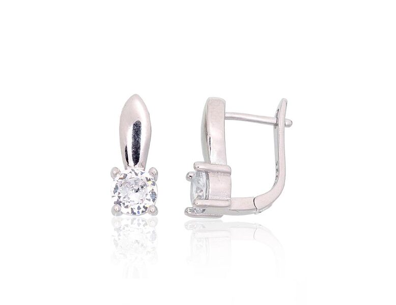 Серебряные серьги с цирконами, английский замок, серебро 925, родиевое покрытие, 14 мм