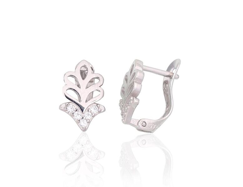 Женские серебряные серьги с английским замком и цирконами, 925°, родий