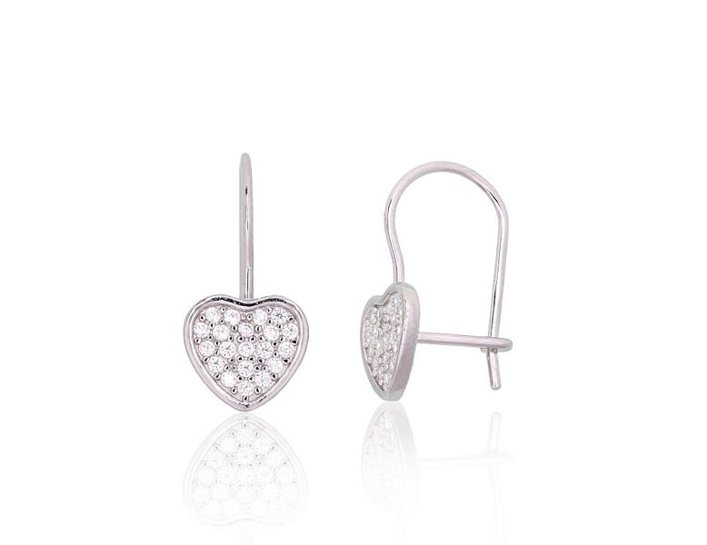 Children’s Silver Hook Earrings “Heart” – 925° Silver, Rhodium-Plated, Zirconia