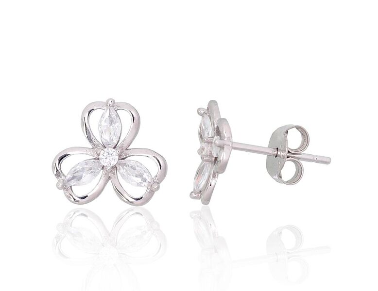 Sudraba auskari-nagliņas “Zieds” ar cirkoniem, 925° sudrabs ar rodija pārklājumu