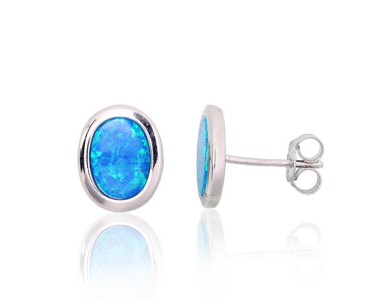 Women’s Silver Stud Earrings with Blue Opalite – 925°, Rhodium, 11 mm