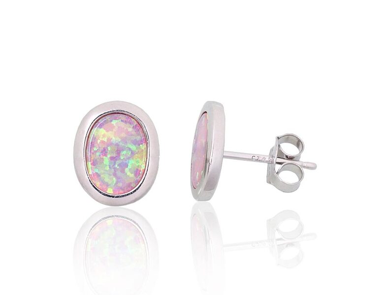 Women’s Silver Stud Earrings with Pink Opalite – 925°, Rhodium, 11 mm