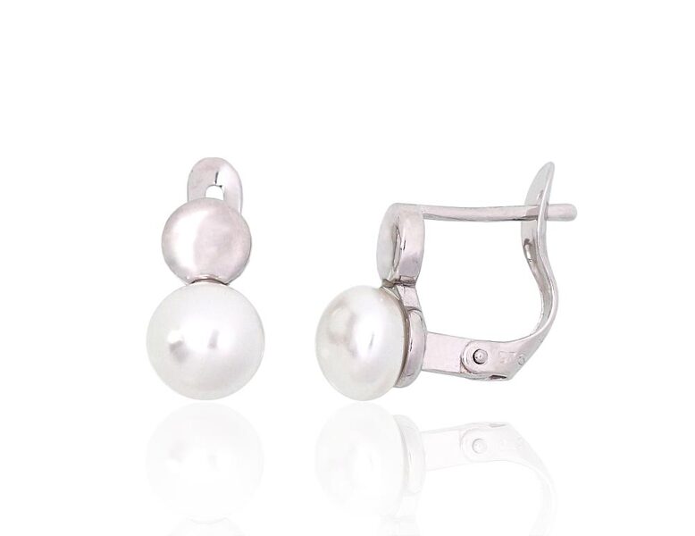 Silver earrings with pearls, English lock – 925 sterling silver with rhodium plating