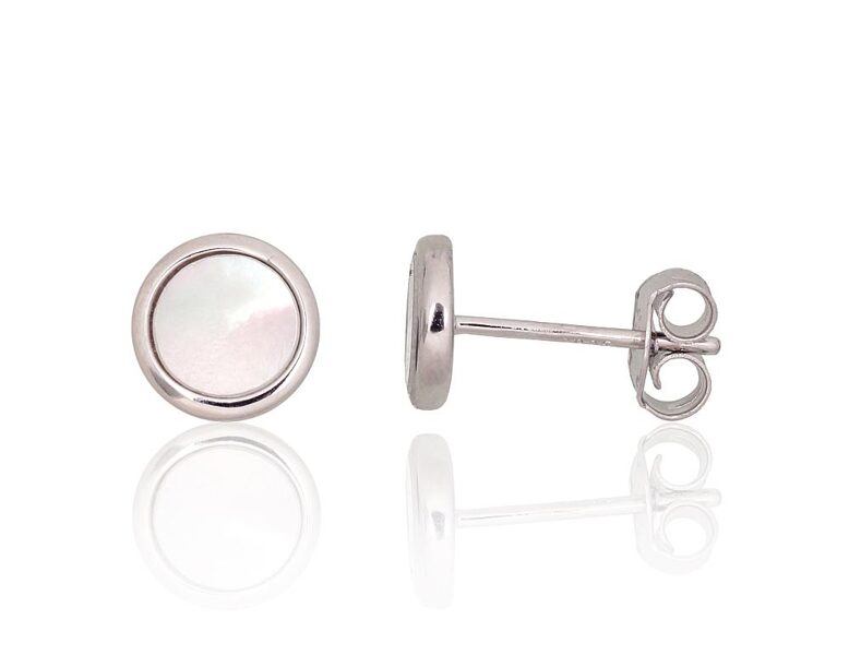 Серебряные серьги-гвоздики с перламутром, серебро 925°, родиевое покрытие, 7 мм