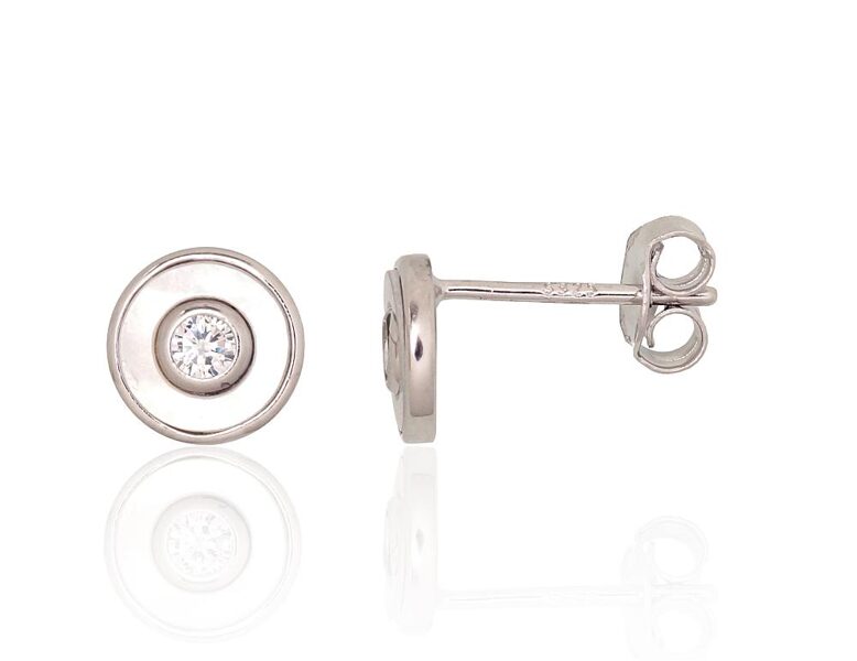 Sudraba auskari-nagliņas ar cirkoniem un perlamutru 925°