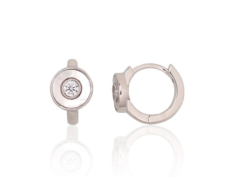 Vaikiški ir jaunimo sidabriniai auskarai su apvaliu užsegimu, cirkoniais ir perlamutru – 925°, rodžis