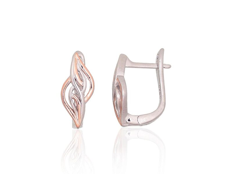 Серебряные серьги, английский замок, серебро 925, родиевое или покрытие красным золотом, 16 мм