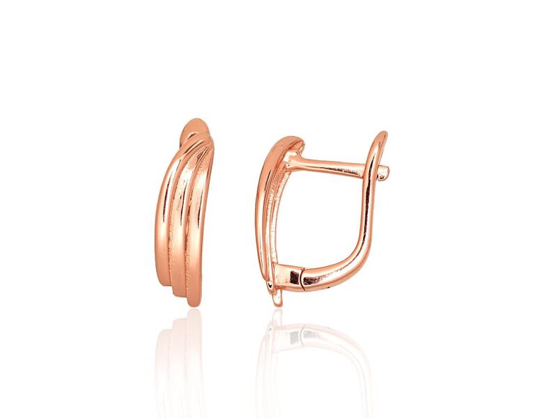 Серебряные серьги, английский замок, серебро 925, покрытие красным золотом, 16 мм