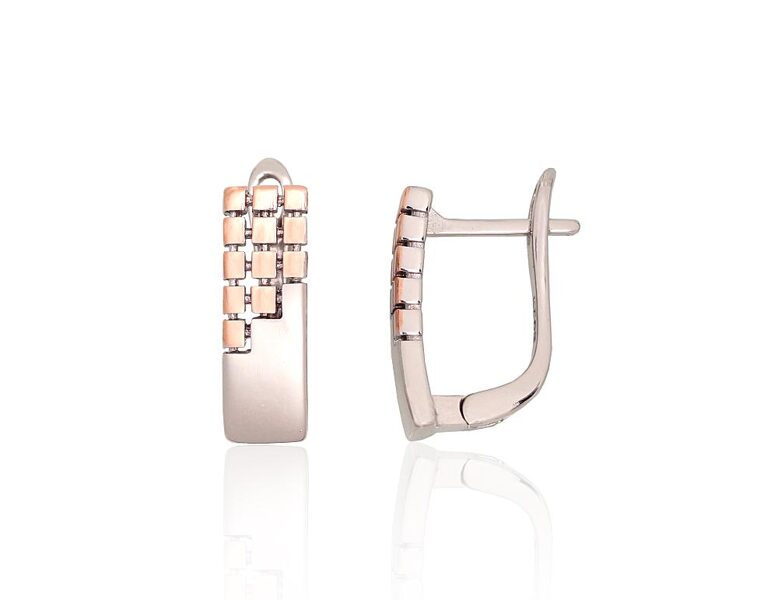 Серебряные серьги, английский замок, серебро 925, родиевое или покрытие красным золотом, 16 мм