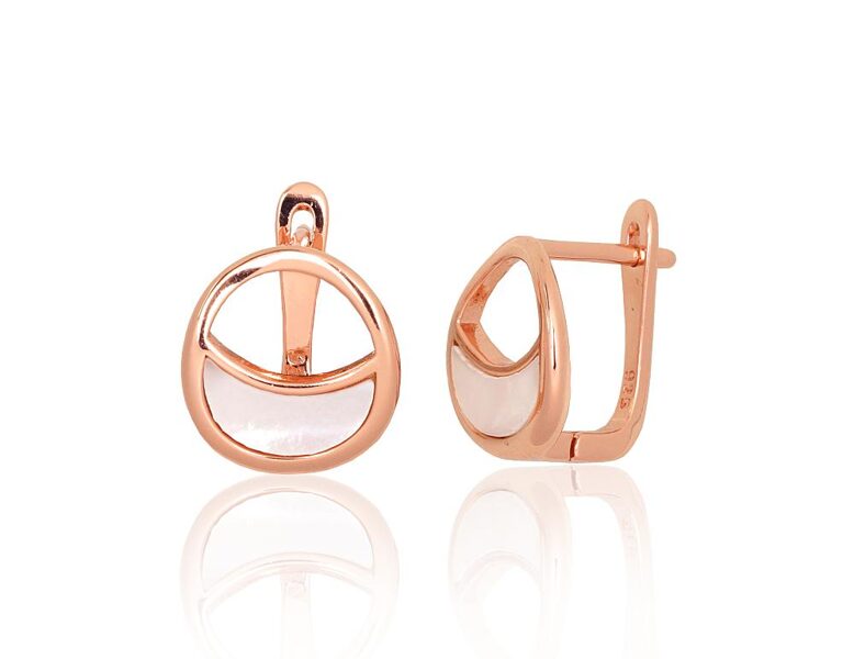 Серебряные серьги с перламутром, английский замок, серебро 925, покрытие красным золотом, 13 мм