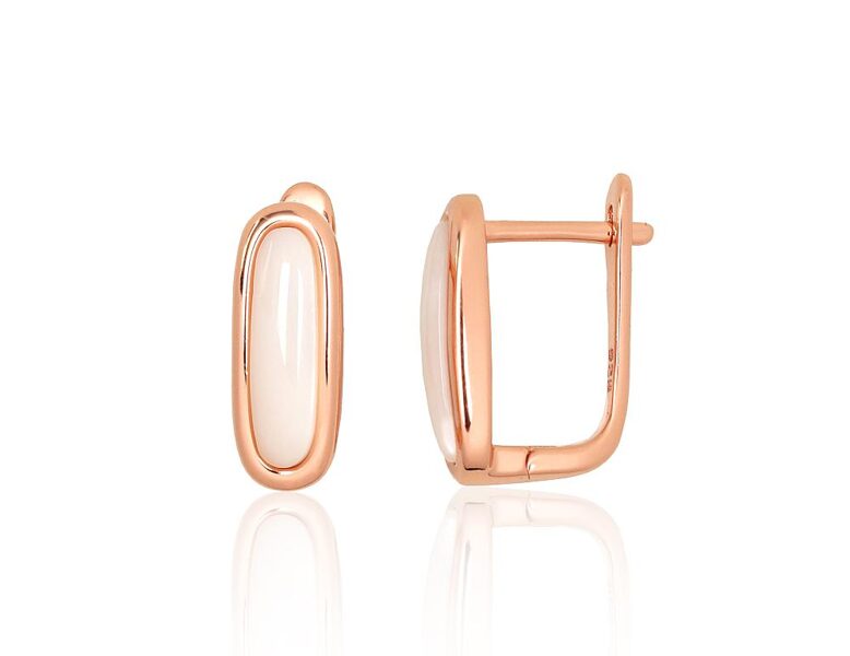 Серебряные серьги с перламутром, английский замок, серебро 925, покрытие красным золотом, 16 мм