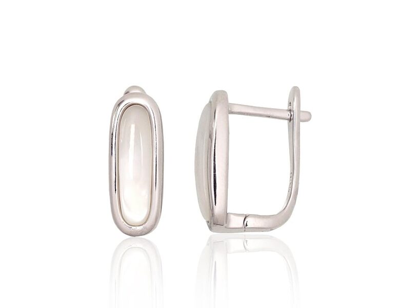 Серебряные серьги с перламутром, английский замок, серебро 925, родиевое покрытие, 16 мм