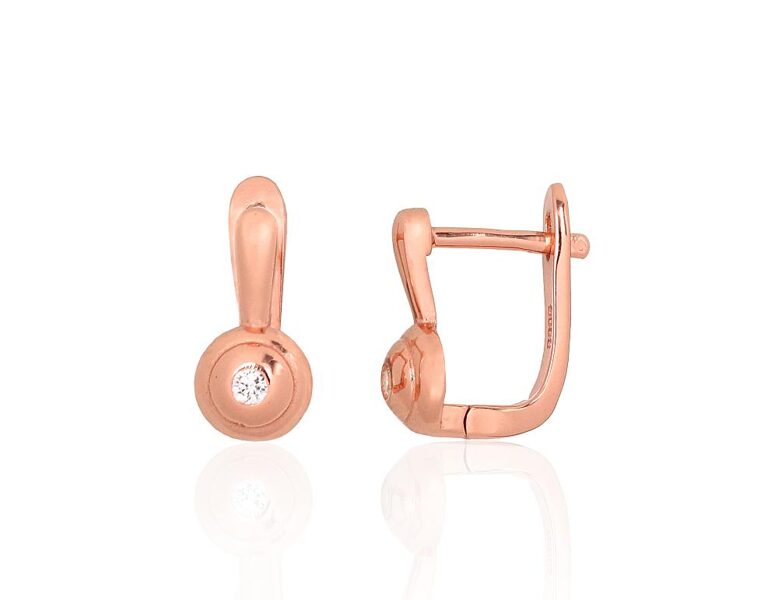 925° Silver Earrings with “English” Lock, Cubic Zirconia and Red Gold Plating
