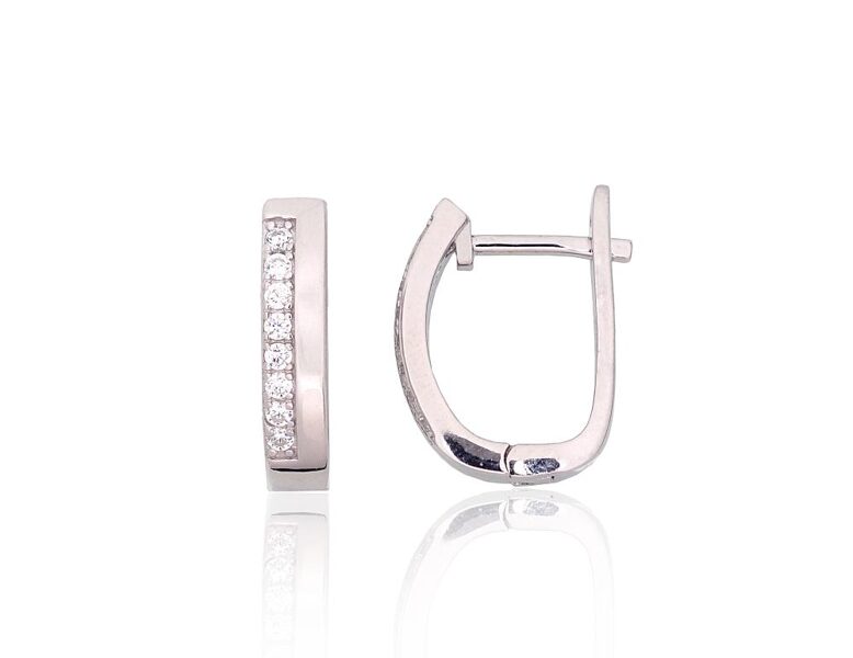 Silver Earrings with “English” Lock and Cubic Zirconia