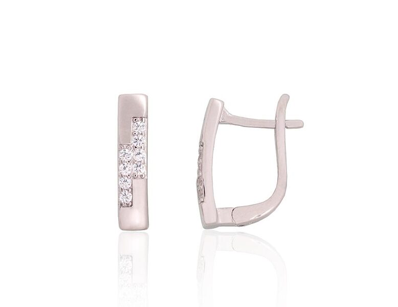 Silver Earrings with “English” Lock and Cubic Zirconia