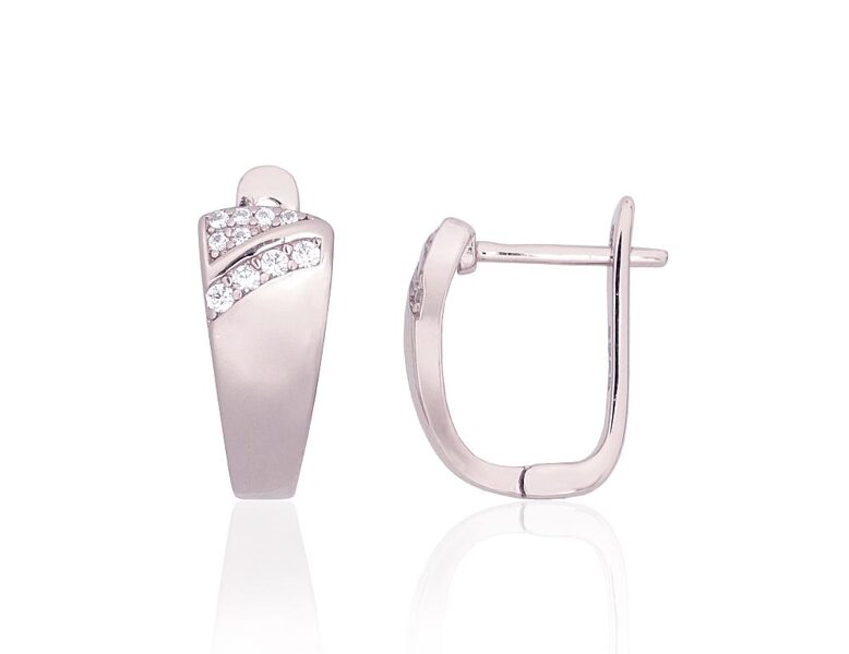 Silver Earrings with “English” Lock and Cubic Zirconia
