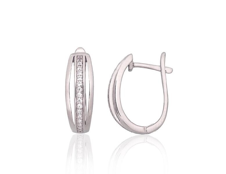 Silver Earrings with “English” Lock and Cubic Zirconia
