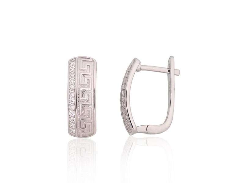 Silver Earrings with “English” Lock and Cubic Zirconia