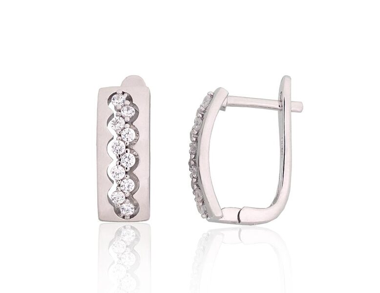 Silver Earrings with “English” Lock and Cubic Zirconia