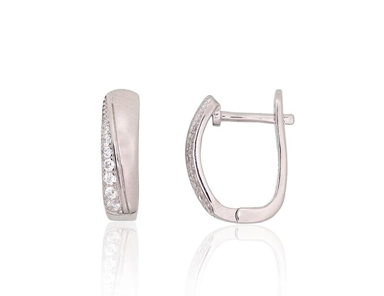 Silver Earrings with “English” Lock and Cubic Zirconia