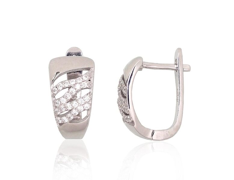 Silver Earrings with “English” Lock and Cubic Zirconia