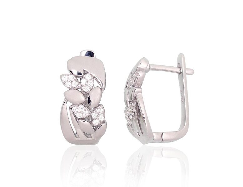 Silver Earrings with “English” Lock and Cubic Zirconia