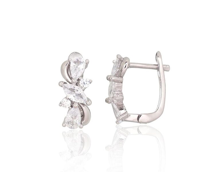 Женские серебряные серьги с цирконами – 925°, английский замок, 15 мм