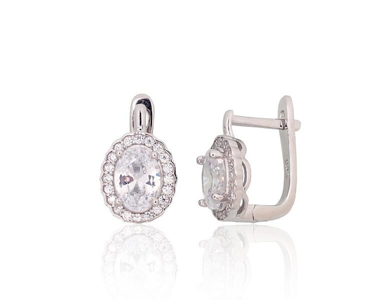 Sudraba auskari ar cirkoniem un “angļu” slēdzēju, 925° sudrabs ar rodija pārklājumu