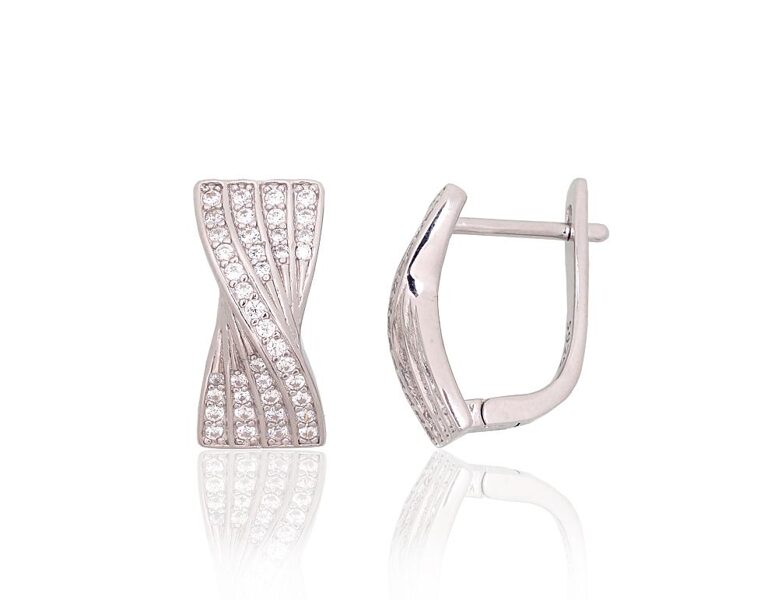 Sudraba auskari ar cirkoniem un “angļu” slēdzēju, 925° sudrabs ar rodija pārklājumu