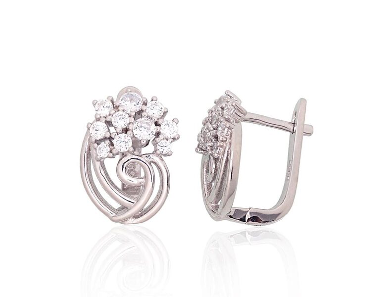 Sudraba auskari ar cirkoniem un “angļu” slēdzēju, 925° sudrabs ar rodija pārklājumu