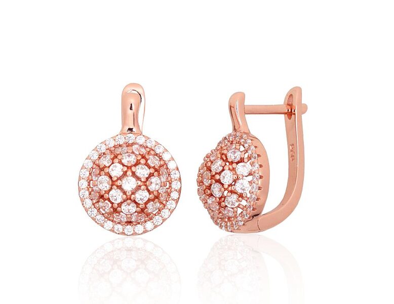 Серебряные серьги с цирконами и английским замком, серебро 925° с покрытием красным золотом