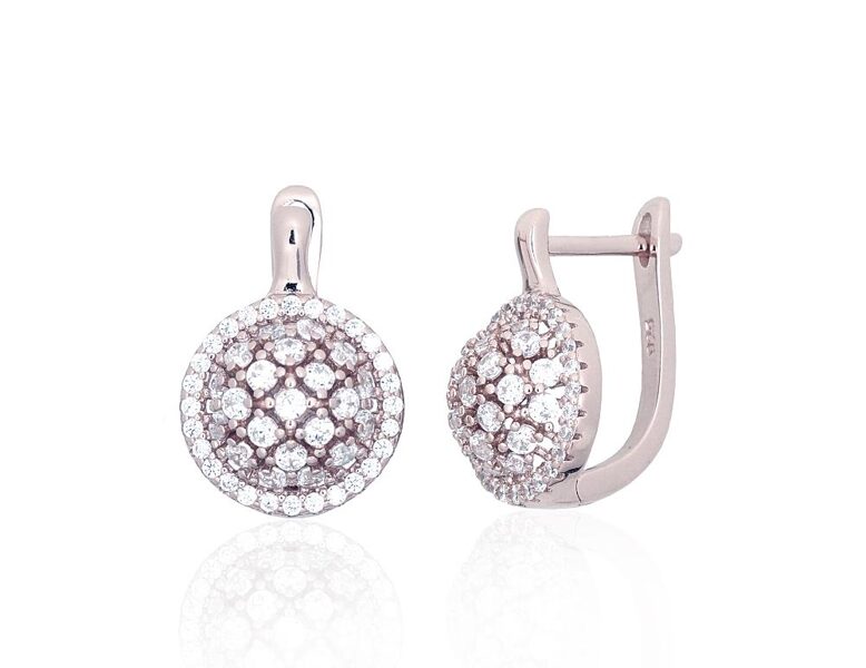 Sudraba auskari ar cirkoniem un “angļu” slēdzēju, 925° sudrabs ar rodija pārklājumu