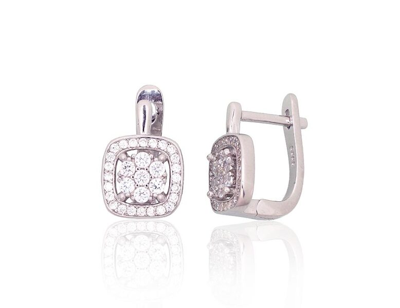 Sudraba auskari ar 'angļu' slēdzēju  Sudrabs 925°, rodijs (pārklājums), Cirkoni, 3.7 gr., izmērs: -, garums mm: 13