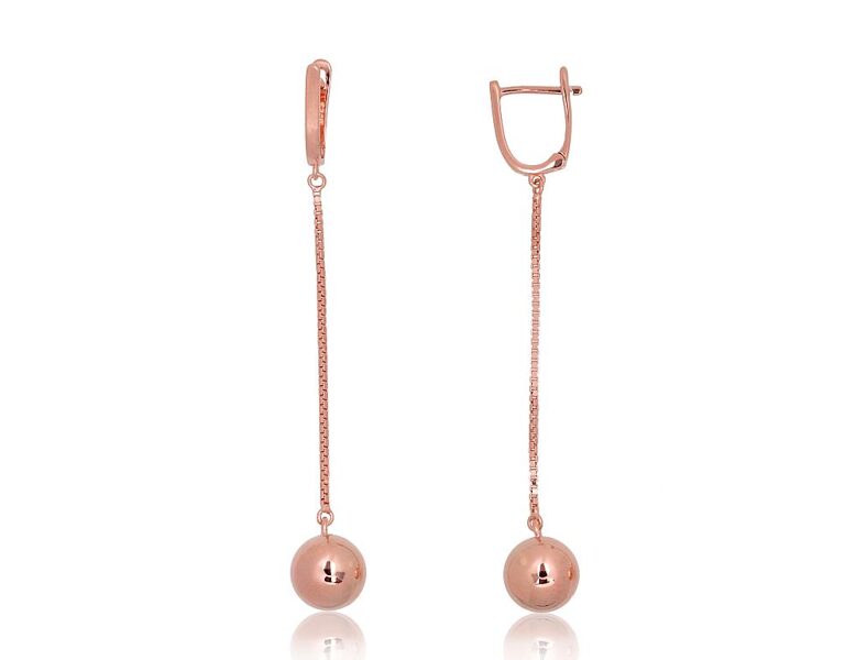 Длинные серебряные серьги с английским замком, серебро 925° с покрытием красным золотом