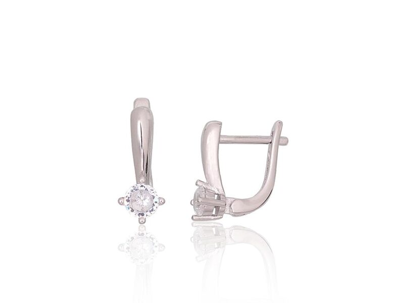 Sudraba auskari ar cirkoniem un “angļu” slēdzēju, 925° sudrabs ar rodija pārklājumu