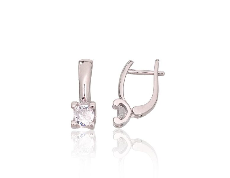 Sudraba auskari ar cirkoniem un “angļu” slēdzēju, 925° sudrabs ar rodija pārklājumu