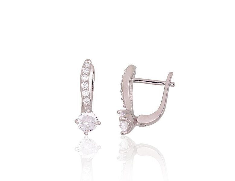 Серебряные серьги с английским замком и цирконами – Серебро 925°, 17 мм