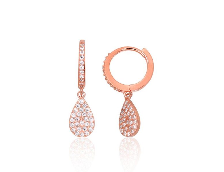 Sudraba auskari ar apaļu aizdari un cirkoniem – 925°, sarkanā zelta pārklājums