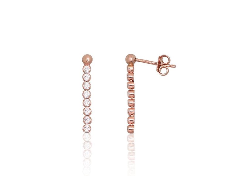 Women’s Silver Stud Earrings – Rose Gold Plated, Zirconia, 925°, 22 mm