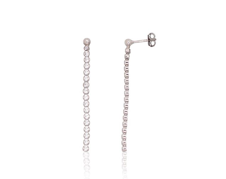 Ilgi sidabriniai auskarai-vinukai su cirkoniais, sidabras 925°, rodžio padengimas