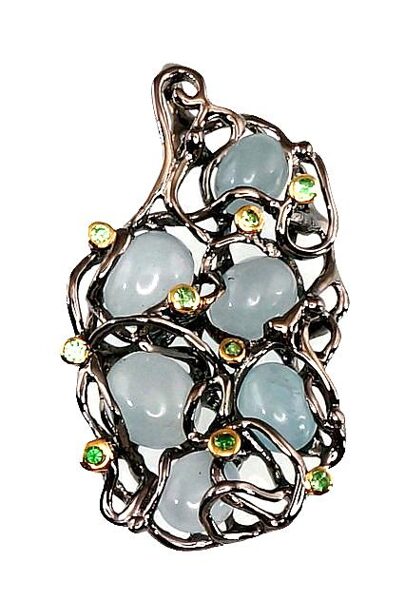 Silver pendant whit Aquamarine , Tsavorite , Silver 925°, yellow gold (Plating)/, Rhodium (Plating)