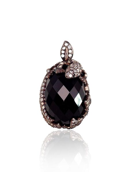 Silver Pendant with Onyx and Zirconia, Silver 925°, Rhodium (Plating)