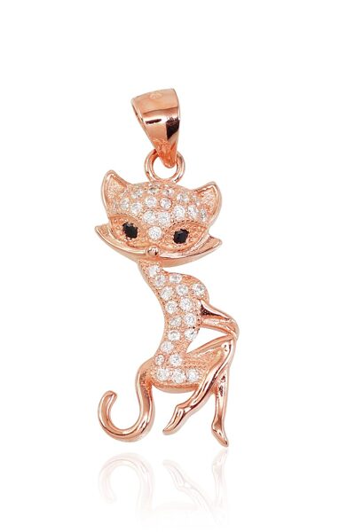 Sudraba kulons kaķis ar sarkanā zelta pārklājumu un cirkoniem, Sudrabs 925°